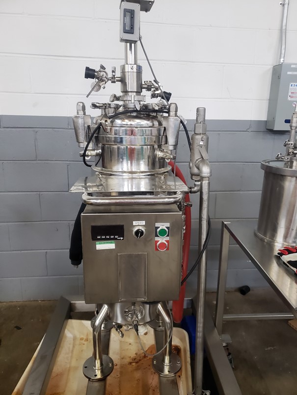 used 50 Liter (13 Gallon) POPE Sanitary Pharmaceutical Reactor/Fermentor. Rated 50 PSI @ 300 Deg.F. Internal and jacket. 316L Stainless Steel. 1/3 HP, 130 Volt, 20:1 ratio, 125 RPM Paddle Style mixer with speed control. unit is 12